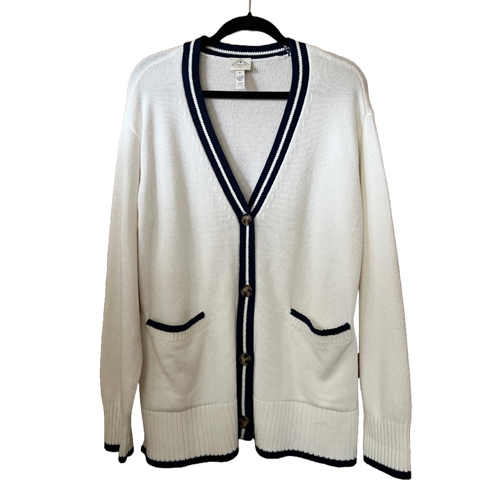 St. John’s Bay Tipped Cardigan off White / Navy Size XL